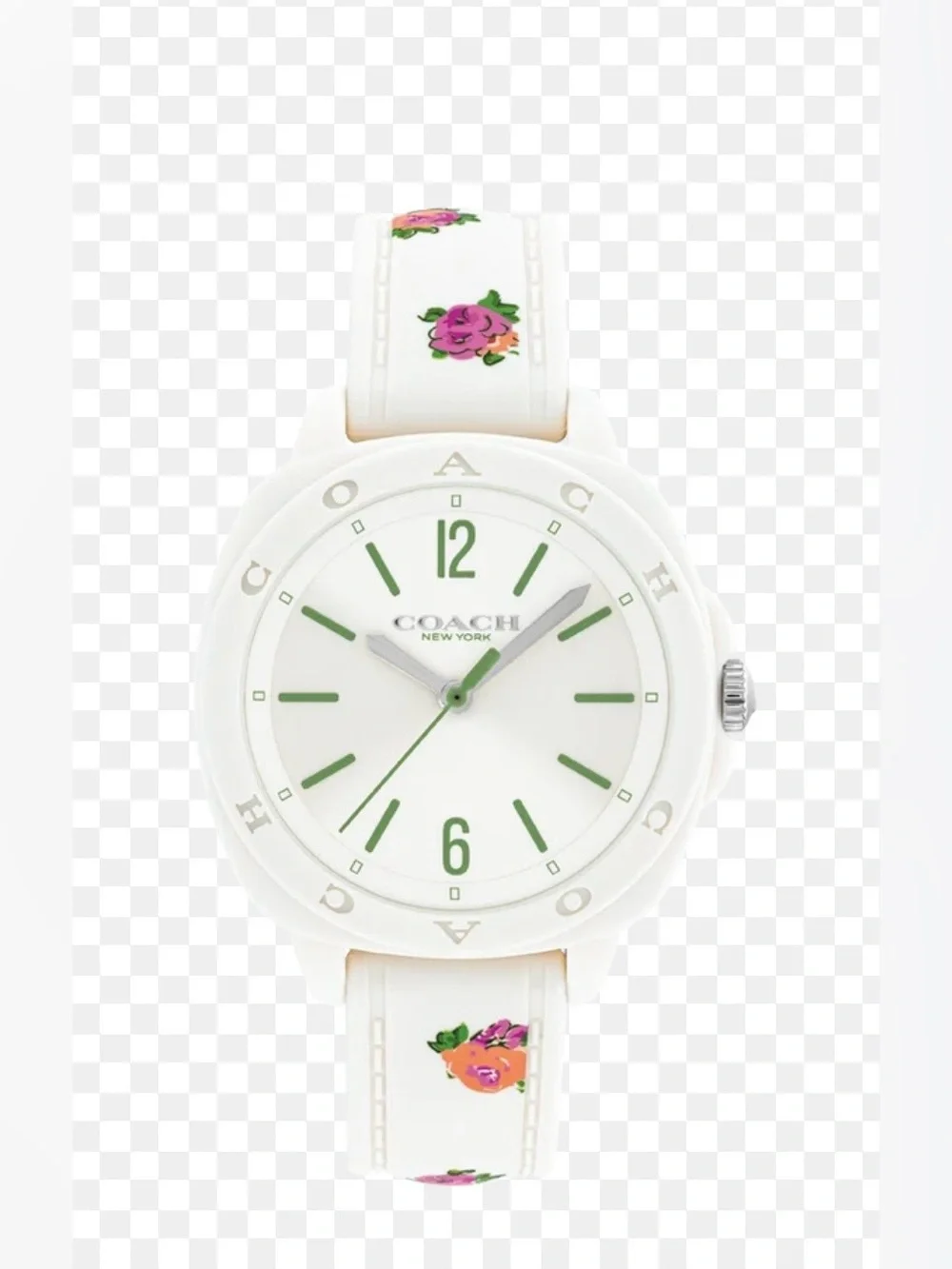 COACH White Floral  Women's Kitt Chalk Silicone Strap Watch, 35.4mm